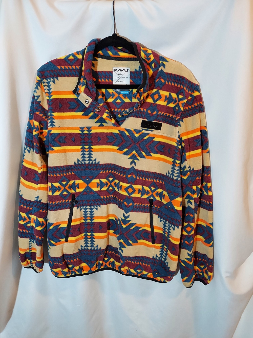 KAVU Cavanaugh Fleece Pullover Canyon Sunrise Aztec Southwestern Print XL